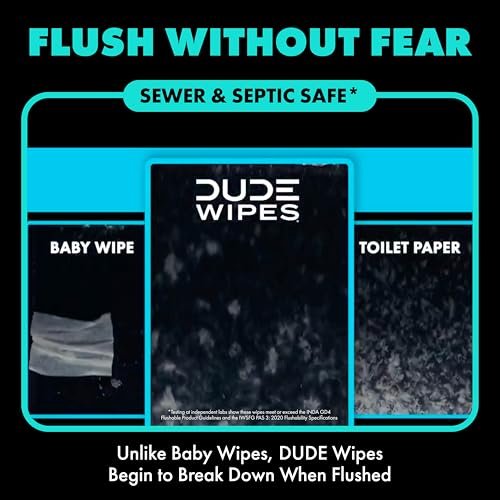 DUDE Wipes Mint Chill Pocket Packs - Travel Wipes - 6 Packs of 8 (48 Count) - On-The-Go Adult Flushable Wipes - Infused with Tea Tree Oil, Vitamin E, and Aloe - Septic and Sewer Safe - Image 5