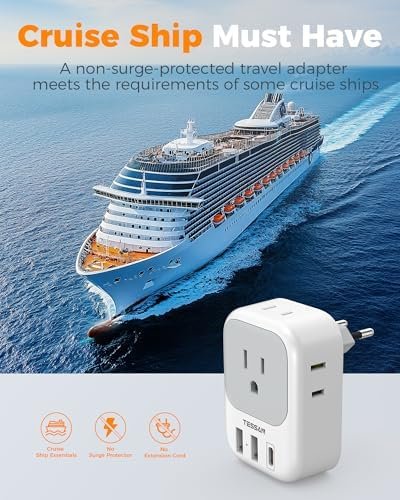 TESSAN 2 Pack European Travel Plug Adapter, Europe Power Converter 4 Outlets 3 USB(1 USB C PD 20W), Type C International Adaptor to Italy Spain France Portugal Iceland Germany, EU Travel Essentials - Image 7