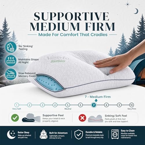 Vaverto Small Memory Foam Bed Pillow for Camping - Compressible Medium Firm, Breathable Cover, Machine Washable, Ideal Backpacking - Image 3