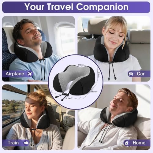 CloudBliss Travel Pillow for Airplane, Memory Foam Neck Pillow for Travel, Compact Flight Pillow with Eye Mask, Earplugs, Carry Bag, Travel Neck Pillow for Long Flight Sleep, Plane Accessories, Black - Image 7