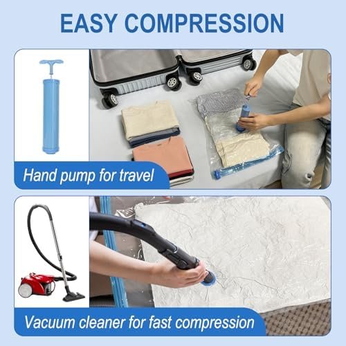Fygrip Vacuum Storage Bags with Hand Pump, Plastic Packaging Bags, 80% Space Saver Vacuum Seal Bags for Clothing, Travel Lugggage, Blankets, Comforters, 20 Combo - Image 6