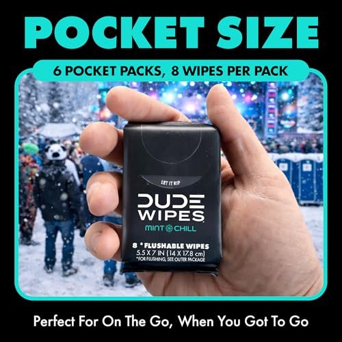 DUDE Wipes Mint Chill Pocket Packs - Travel Wipes - 6 Packs of 8 (48 Count) - On-The-Go Adult Flushable Wipes - Infused with Tea Tree Oil, Vitamin E, and Aloe - Septic and Sewer Safe - Image 2