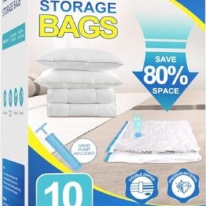 Fygrip Vacuum Storage Bags with Hand Pump, Plastic Packaging Bags, 80% Space Saver Vacuum Seal Bags for Clothing, Travel Lugggage, Blankets, Comforters, 10 Jumbo
