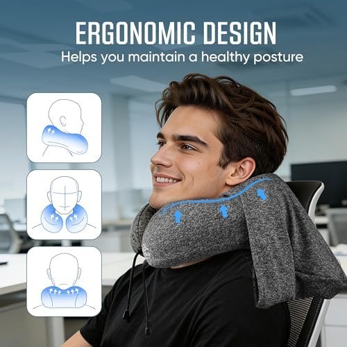 SkytraxComf® Travel Neck Pillow with Hood for Privacy on Long Flights | Memory Foam | Airplane Sleep | Safety-Tested Materials | Extra Large Hood | Chin Support | Earplugs | Washable Cover - Image 3