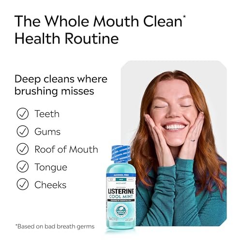 Listerine Cool Mint Alcohol-Free Mild Mouthwash, Oral Rinse Kills 99.9% of Germs that Cause Bad Breath, Less Intense Taste, Mild Mint Flavor, 3.2 fl. oz - Image 5