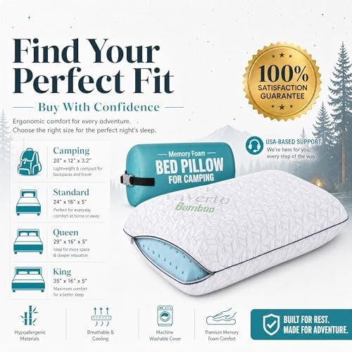 Vaverto Small Memory Foam Bed Pillow for Camping - Compressible Medium Firm, Breathable Cover, Machine Washable, Ideal Backpacking - Image 8