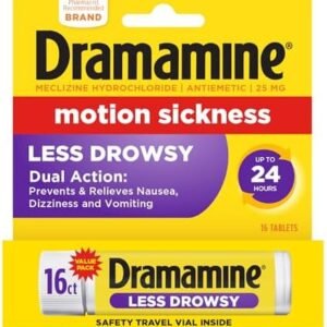 Dramamine Motion Sickness Less Drowsy, for Nausea Relief During Travel, 16 Count