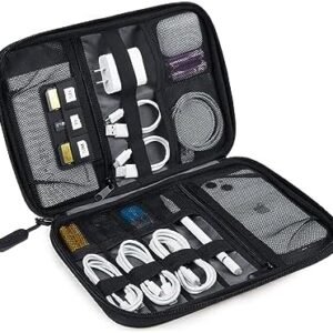 BAGSMART Large Electronics Travel Organizer Case, Tech Accessories Cord Storage Bag for Phone, Power Bank, SD Card, Cables, Black