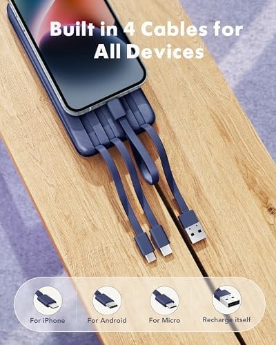 charmast 10000mAh Portable Charger,Built-in 4 Cables,6 Outputs/3 Inputs,3A Fast Charging,Compatible with iPhone,iPad,Samsung,Pixel,LG - Image 2