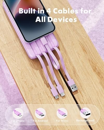 charmast 10000mAh Portable Charger,Built-in 4 Cables,6 Outputs/3 Inputs,3A Fast Charging,Compatible with iPhone,iPad,Samsung,Pixel,LG - Image 2