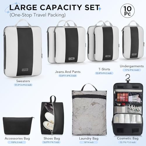 OlarHike 10 Set Compression Packing Cubes for Travel Essentials,Compressible Expandable Space Saver Bags for Organizing Clothes,Luggage Suitcase Garment Bags with Over 1000 pcs Mesh Holes(Black) - Image 2