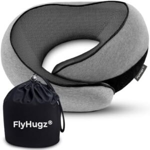 FlyHugz® Neck Travel Pillow Memory Foam Neck Pillow for Comfort on Airplane Compact and Ergonomic Design for Travel, Car Rides, and Home Use Ideal for Adults and Kids.