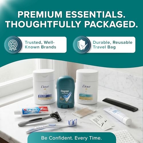 TrekTote 12-Piece Men’s Travel Toiletry Kit – Premium Brand-Name Shampoo, Conditioner, Body Wash, Shaving Cream & Deodorant, TSA Approved Travel Size Set with Clear Bag - Image 3