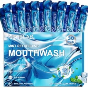 Travel Size Mouthwash Packets - Mini Mint Mouthwash for Adults, Alcohol & Fluoride Free, TSA Friendly Travel Toiletries, Individually Wrapped, Fresh Breath for Travel, Office, On the Go, 30 Pack